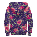 Rose Pansy Floral Flower Pattern Print Sherpa Lined Zip Up Hoodie
