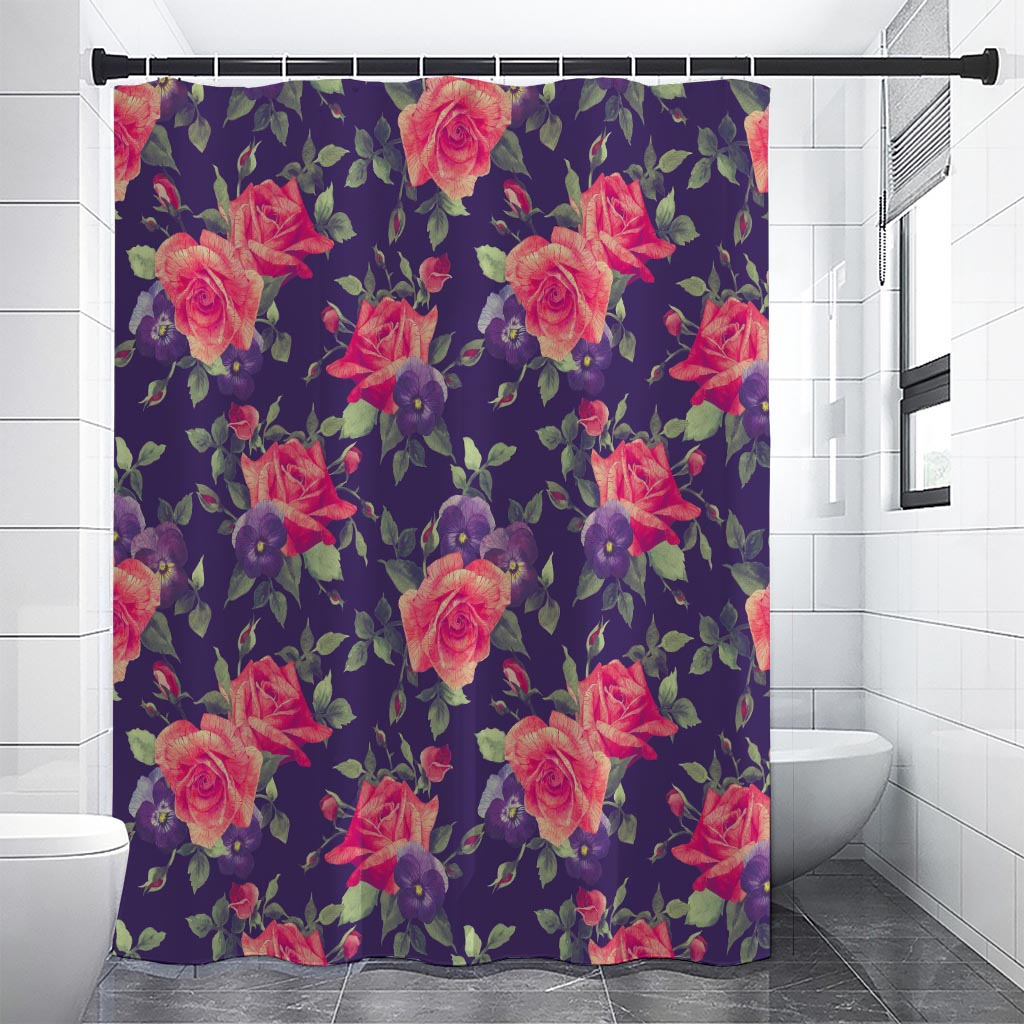 Rose Pansy Floral Flower Pattern Print Shower Curtain