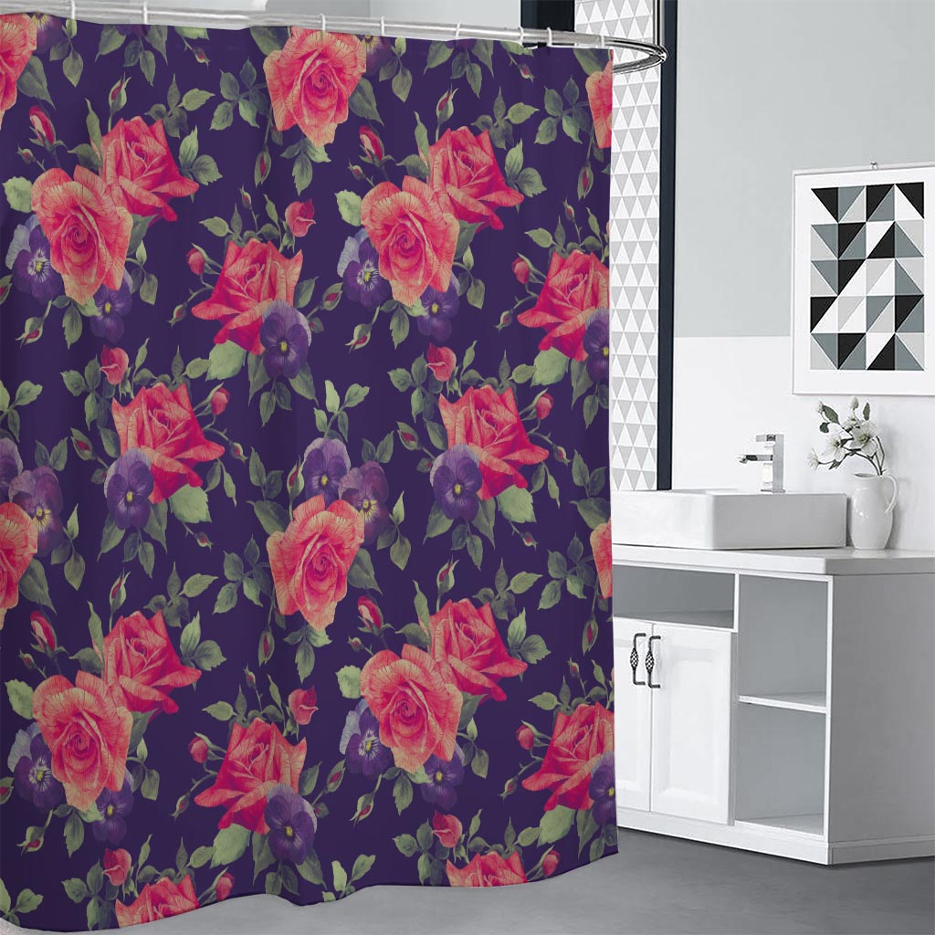 Rose Pansy Floral Flower Pattern Print Shower Curtain