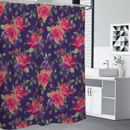 Rose Pansy Floral Flower Pattern Print Shower Curtain