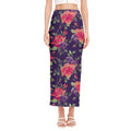 Rose Pansy Floral Flower Pattern Print Side Slit Maxi Skirt