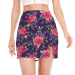 Rose Pansy Floral Flower Pattern Print Side Slit Mini Skirt