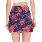 Rose Pansy Floral Flower Pattern Print Side Slit Mini Skirt