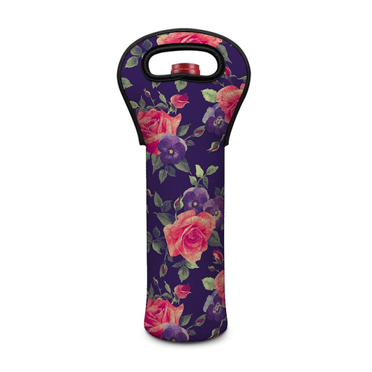 Rose Pansy Floral Flower Pattern Print Single Neoprene Wine Tote