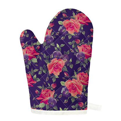 Rose Pansy Floral Flower Pattern Print Single Oven Mitt