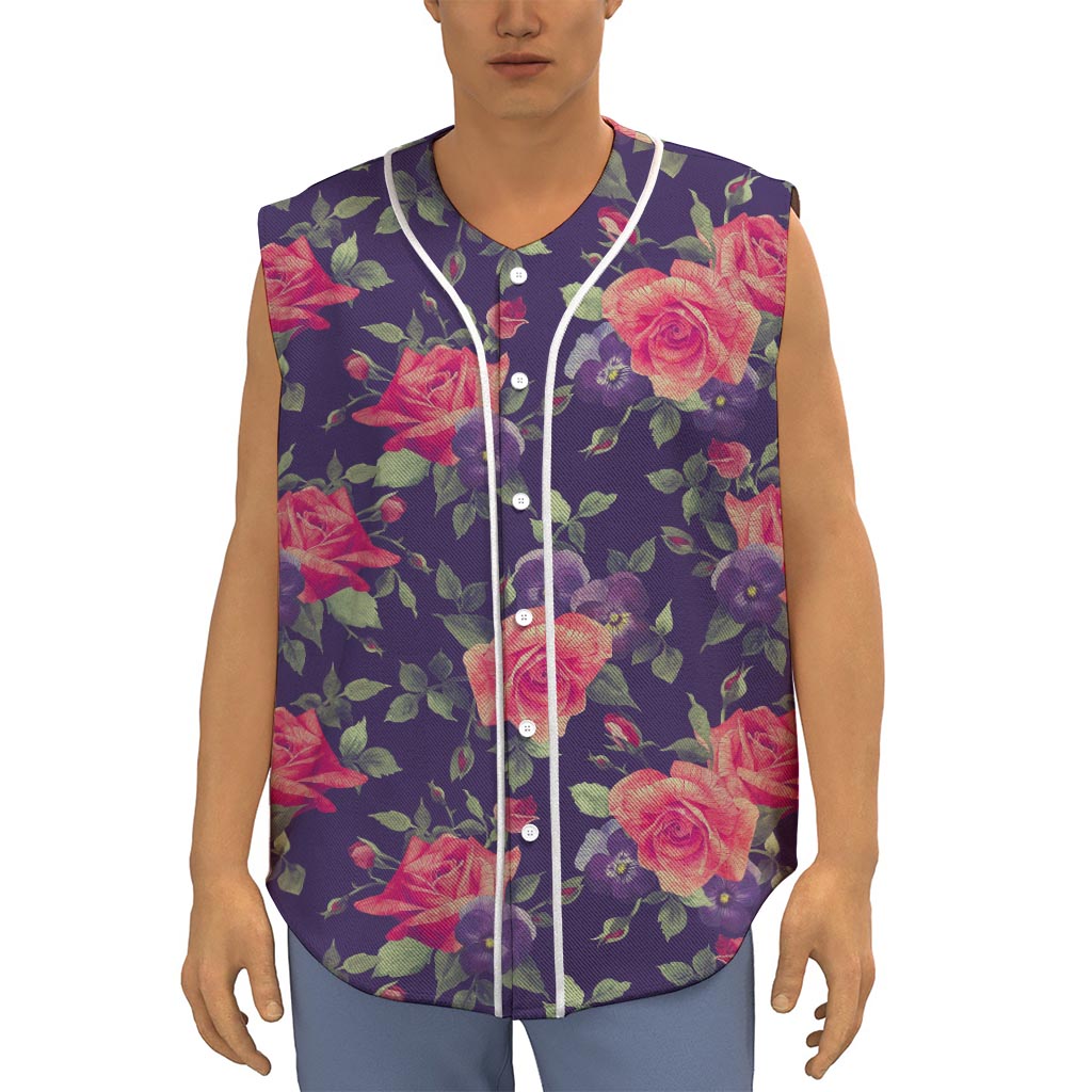 Rose Pansy Floral Flower Pattern Print Sleeveless Baseball Jersey