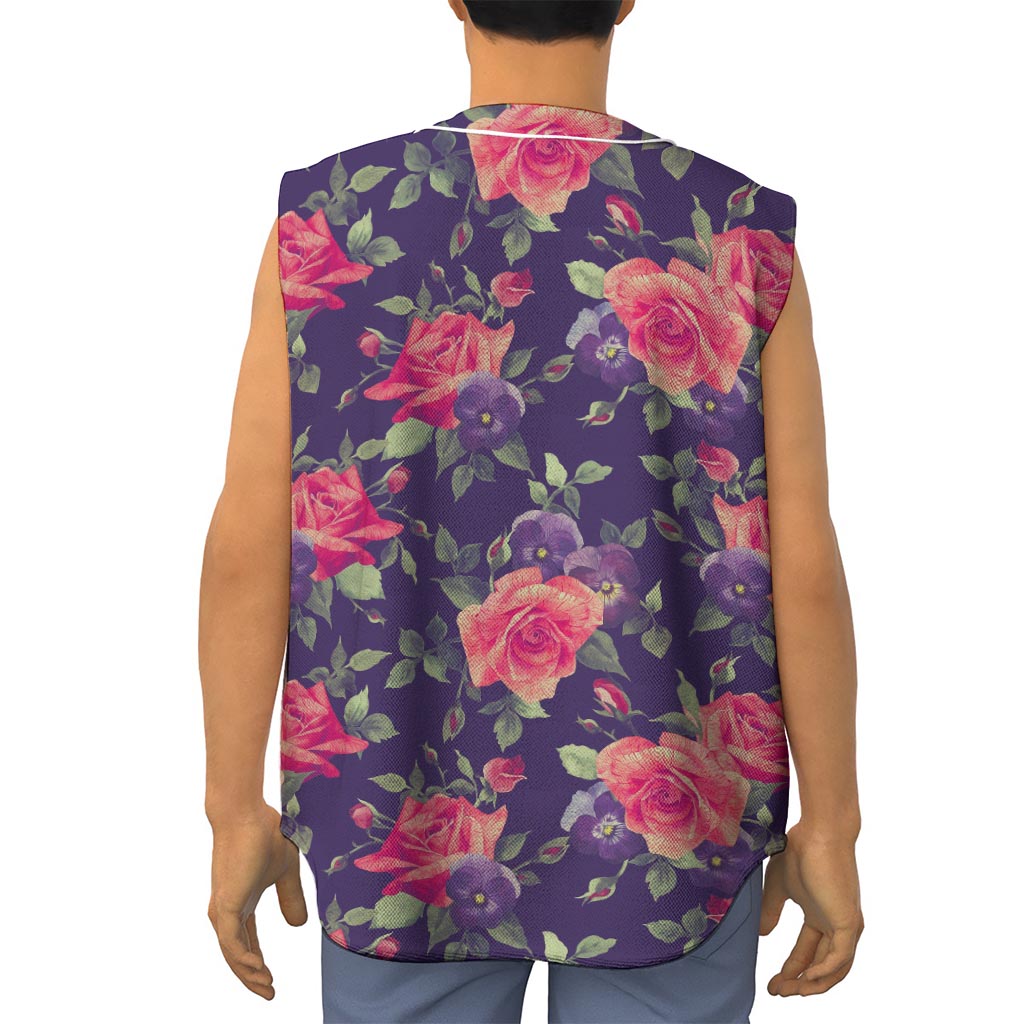 Rose Pansy Floral Flower Pattern Print Sleeveless Baseball Jersey