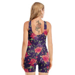 Rose Pansy Floral Flower Pattern Print Sleeveless One Piece Swimsuit