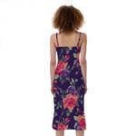 Rose Pansy Floral Flower Pattern Print Slim Fit Midi Cami Dress
