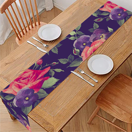 Rose Pansy Floral Flower Pattern Print Table Runner