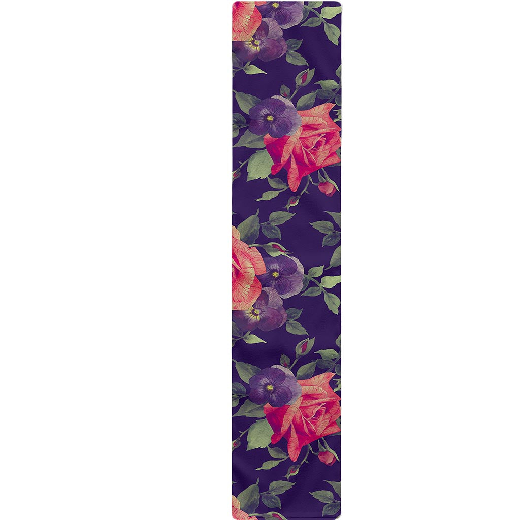 Rose Pansy Floral Flower Pattern Print Table Runner