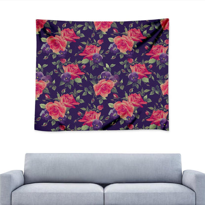 Rose Pansy Floral Flower Pattern Print Tapestry