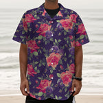Rose Pansy Floral Flower Pattern Print Textured Short Sleeve Shirt