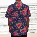 Rose Pansy Floral Flower Pattern Print Textured Short Sleeve Shirt