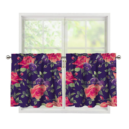 Rose Pansy Floral Flower Pattern Print Tier Curtains