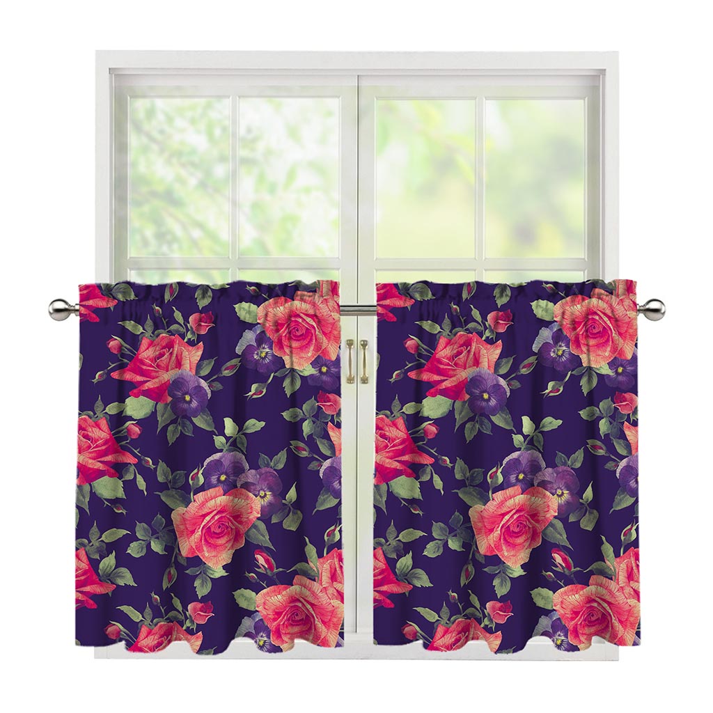 Rose Pansy Floral Flower Pattern Print Tier Curtains