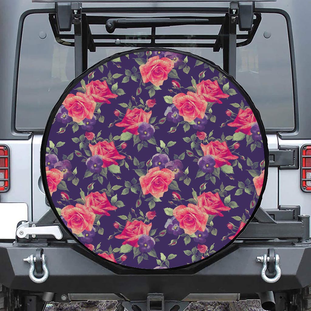 Rose Pansy Floral Flower Pattern Print Tire Cover