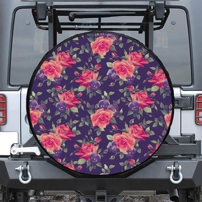 Rose Pansy Floral Flower Pattern Print Tire Cover