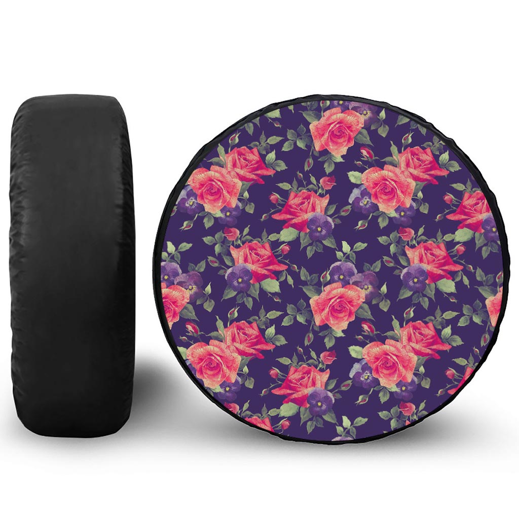 Rose Pansy Floral Flower Pattern Print Tire Cover