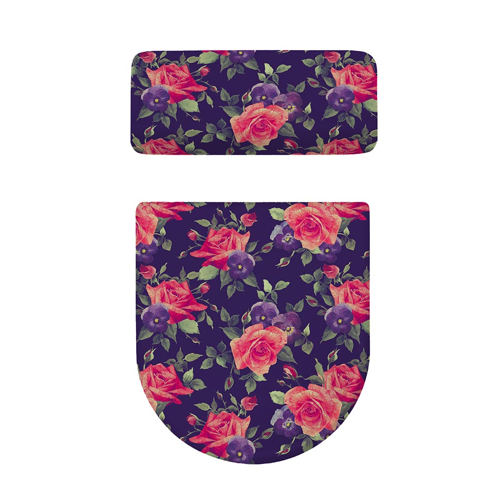 Rose Pansy Floral Flower Pattern Print Toilet Lid And Tank Cover Set