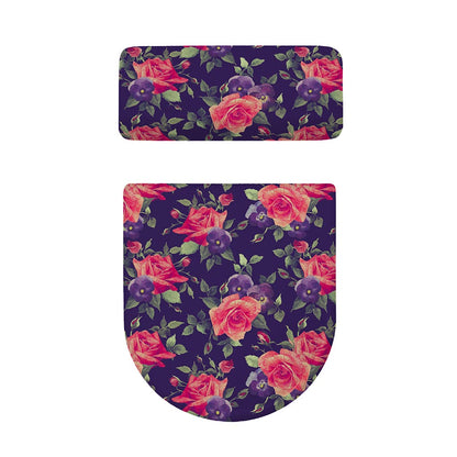 Rose Pansy Floral Flower Pattern Print Toilet Lid And Tank Cover Set