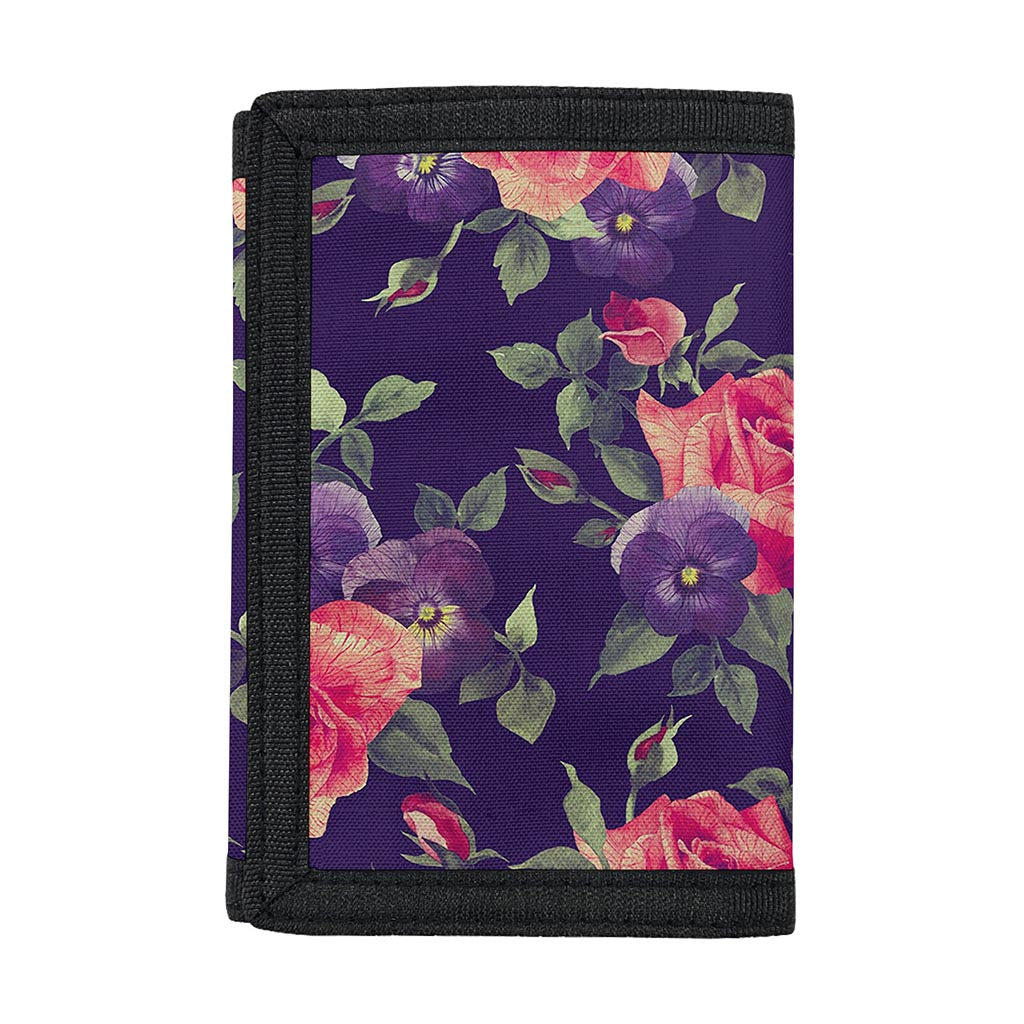 Rose Pansy Floral Flower Pattern Print Trifold Wallet