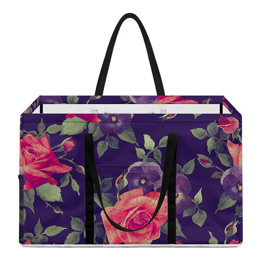 Rose Pansy Floral Flower Pattern Print Utility Tote Bag
