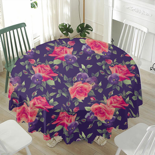 Rose Pansy Floral Flower Pattern Print Waterproof Round Tablecloth