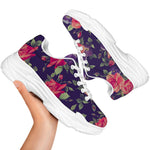 Rose Pansy Floral Flower Pattern Print White Chunky Shoes