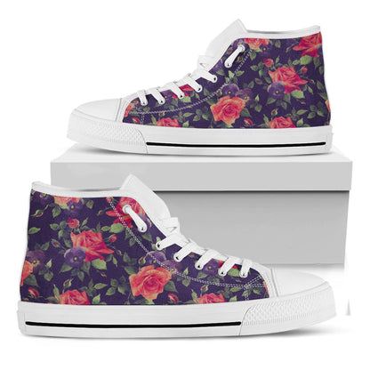 Rose Pansy Floral Flower Pattern Print White High Top Sneakers