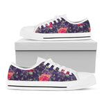 Rose Pansy Floral Flower Pattern Print White Low Top Sneakers