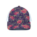 Rose Pansy Floral Flower Pattern Print White Mesh Trucker Hat