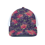 Rose Pansy Floral Flower Pattern Print White Mesh Trucker Cap