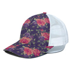 Rose Pansy Floral Flower Pattern Print White Mesh Trucker Cap