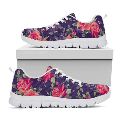 Rose Pansy Floral Flower Pattern Print White Running Shoes