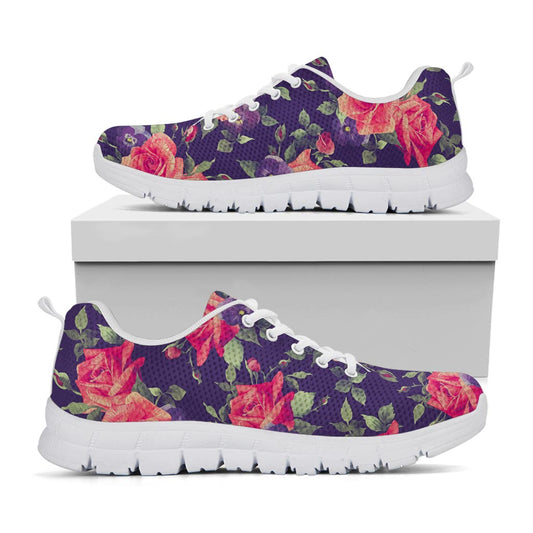 Rose Pansy Floral Flower Pattern Print White Running Shoes