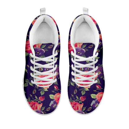 Rose Pansy Floral Flower Pattern Print White Running Shoes