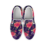 Rose Pansy Floral Flower Pattern Print White Slip On Sneakers