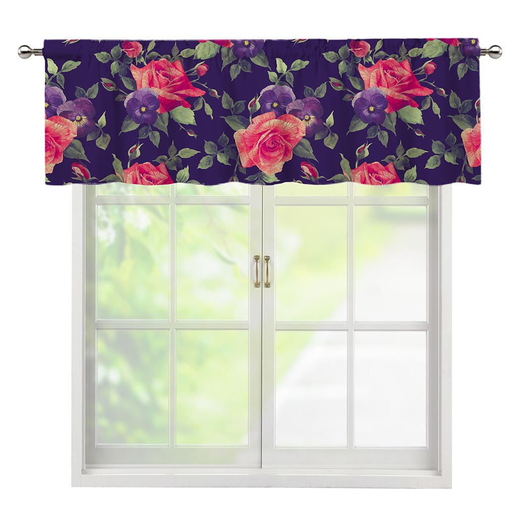 Rose Pansy Floral Flower Pattern Print Window Valance
