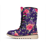 Rose Pansy Floral Flower Pattern Print Winter Boots