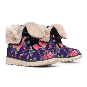 Rose Pansy Floral Flower Pattern Print Winter Boots