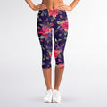 Rose Pansy Floral Flower Pattern Print Women's Capri Leggings