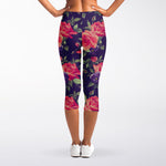 Rose Pansy Floral Flower Pattern Print Women's Capri Leggings