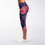 Rose Pansy Floral Flower Pattern Print Women's Capri Leggings