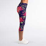 Rose Pansy Floral Flower Pattern Print Women's Capri Leggings