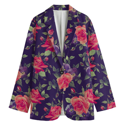 Rose Pansy Floral Flower Pattern Print Women's Cotton Blazer