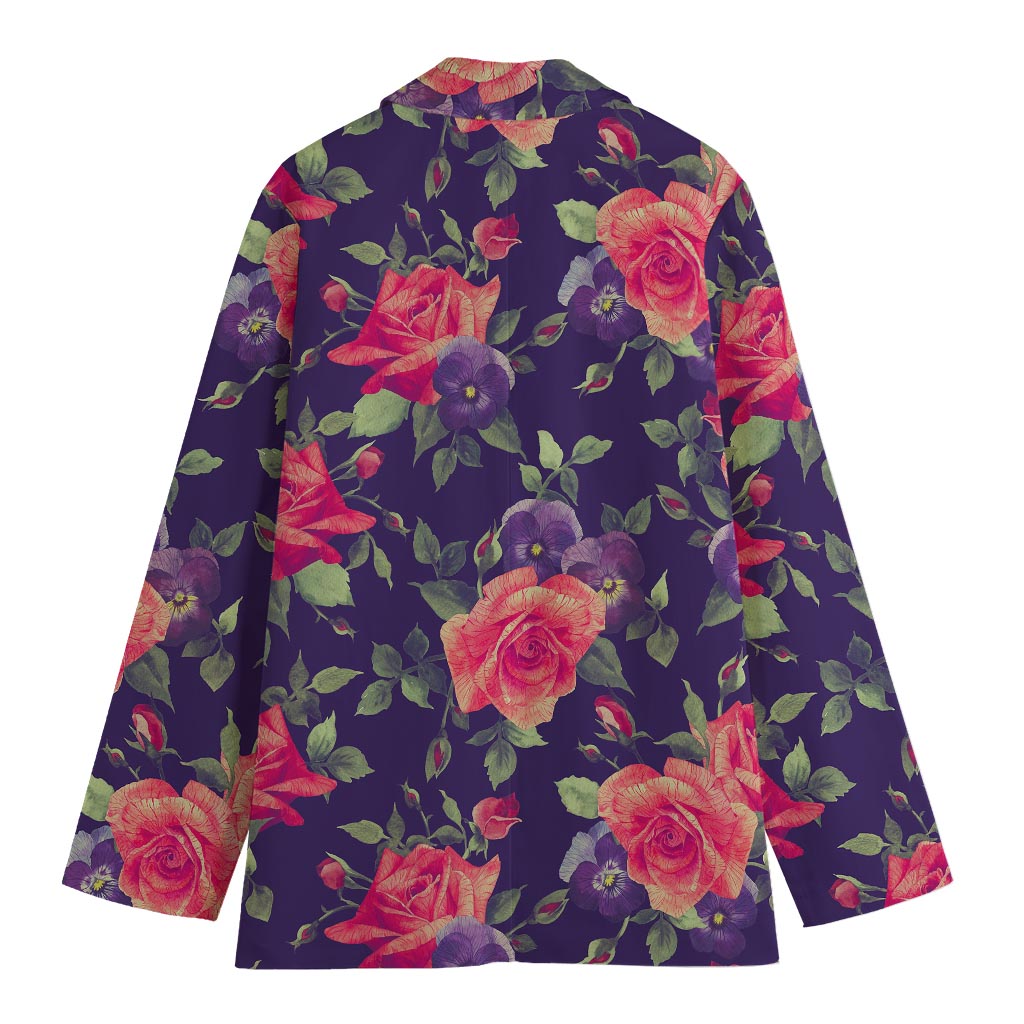 Rose Pansy Floral Flower Pattern Print Women's Cotton Blazer