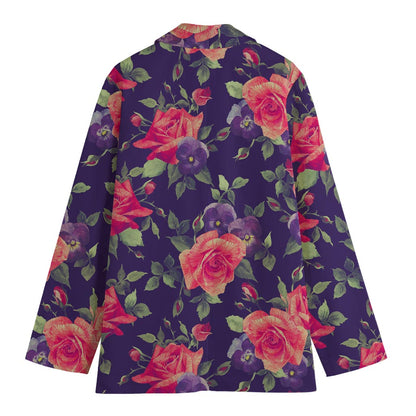 Rose Pansy Floral Flower Pattern Print Women's Cotton Blazer