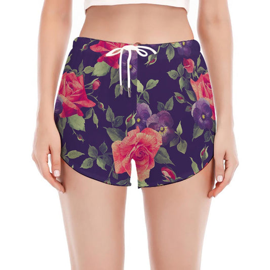 Rose Pansy Floral Flower Pattern Print Women's Split Running Shorts