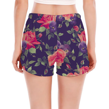 Rose Pansy Floral Flower Pattern Print Women's Split Running Shorts